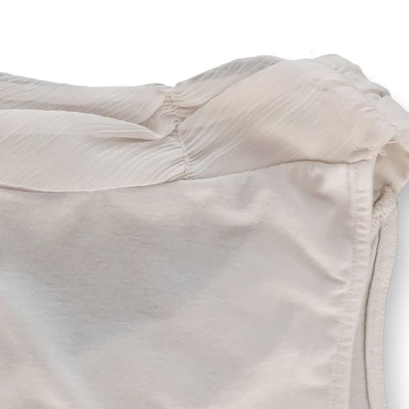 New York & Co Cream Pleated Ruffle Front Scarf Sleeveless Shell Top M (A-008) - Picture 5 of 8